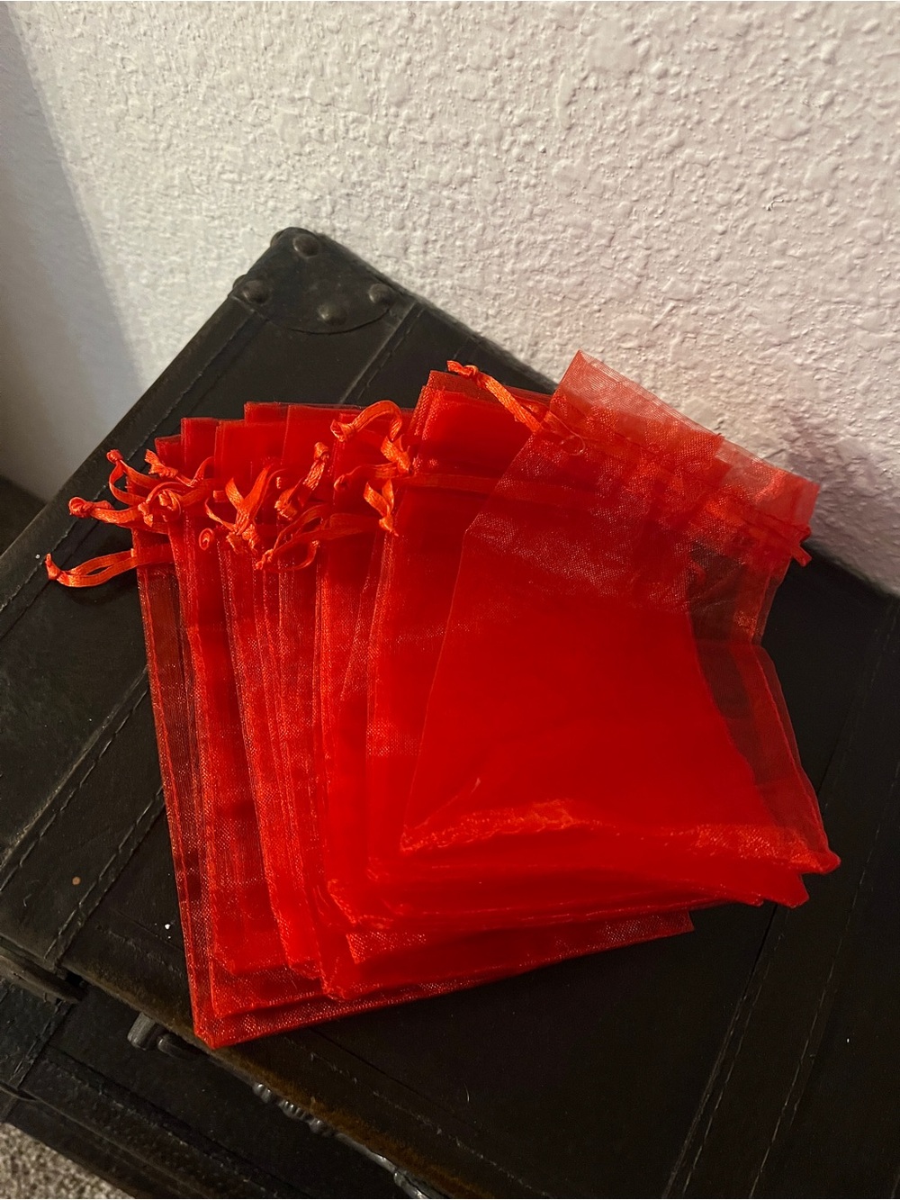 Sheer Red Organza Drawstring Favor Bags for Events (20 total)